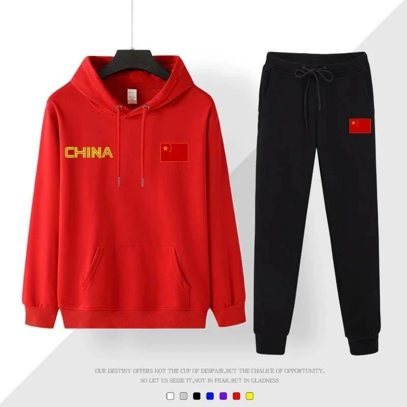 中国国家队运动套装男女春秋季薄款加绒厚休闲长裤连帽套头卫衣服
