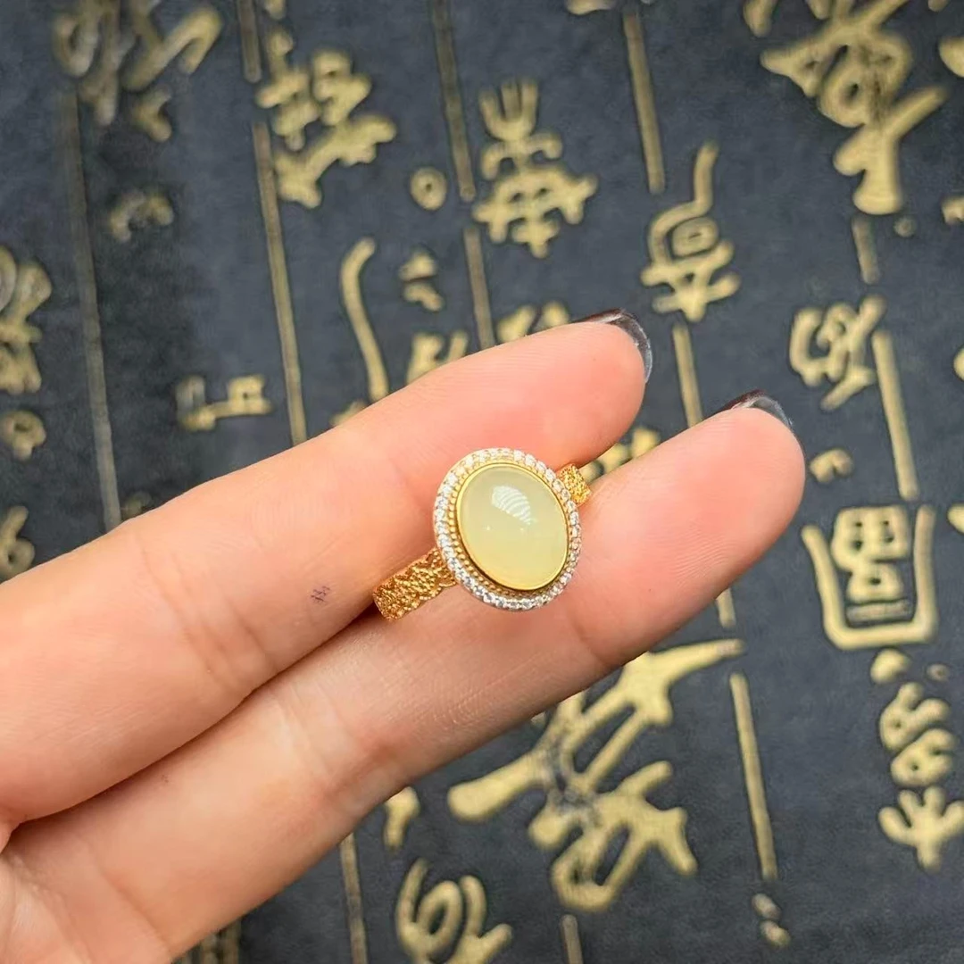 S925和田玉戒指-约13*10*6mm-多样性发货-YSP金-A6155