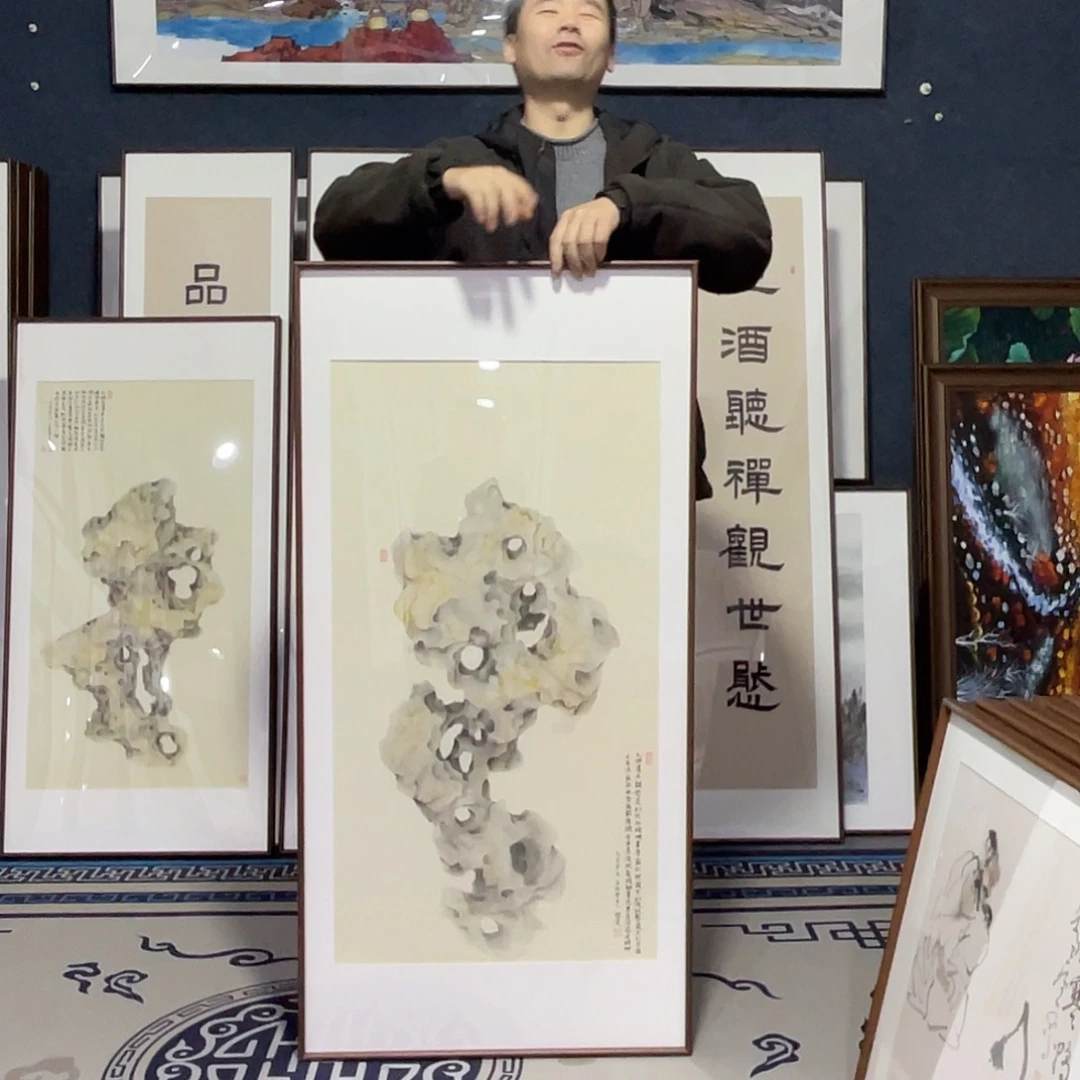 国画手绘画作品带框60/120