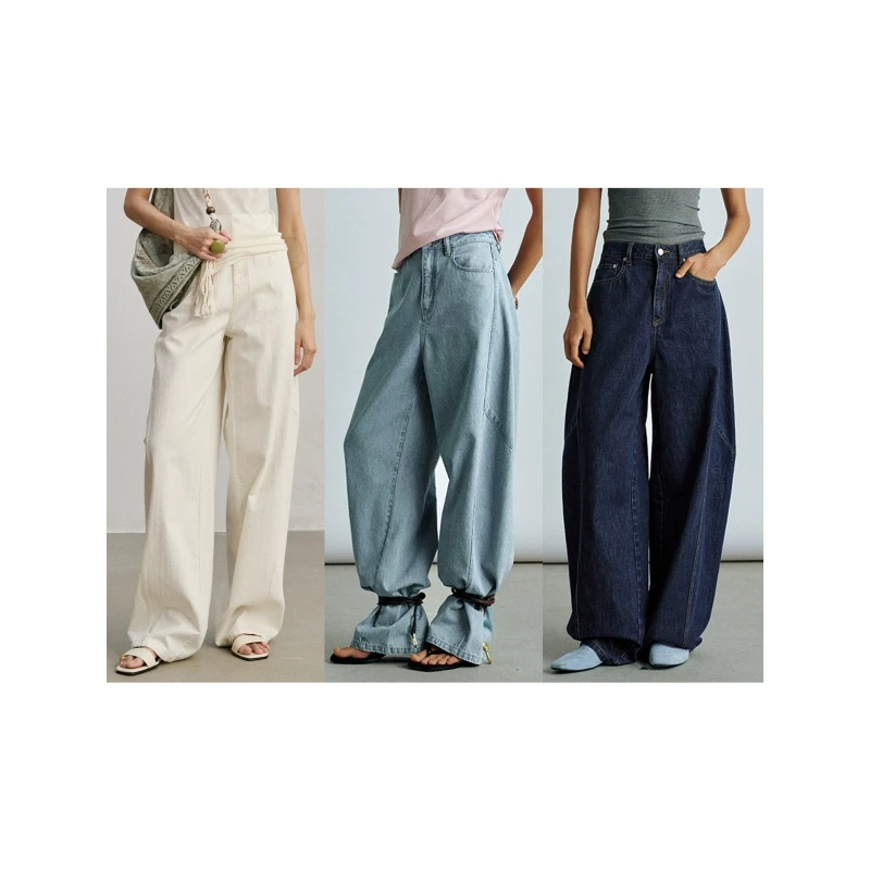 Ayuko｜进店B败日式冈山牛仔阔腿裤 复古宽垂感松佰搭拖地长裤0577