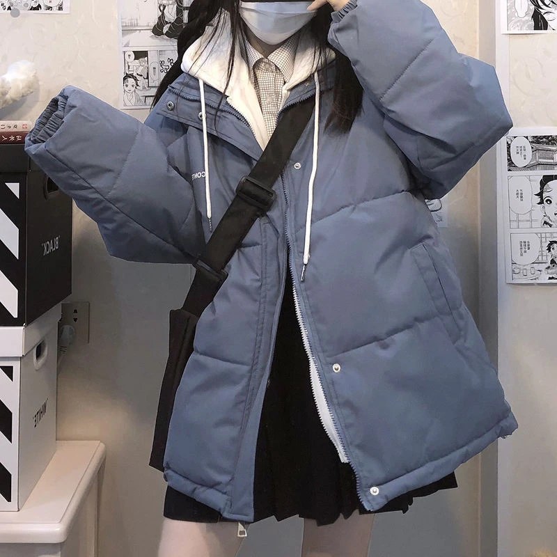 时尚衣橱~假两件服冬装初中高中学生棉袄短款面包服加厚棉衣外套