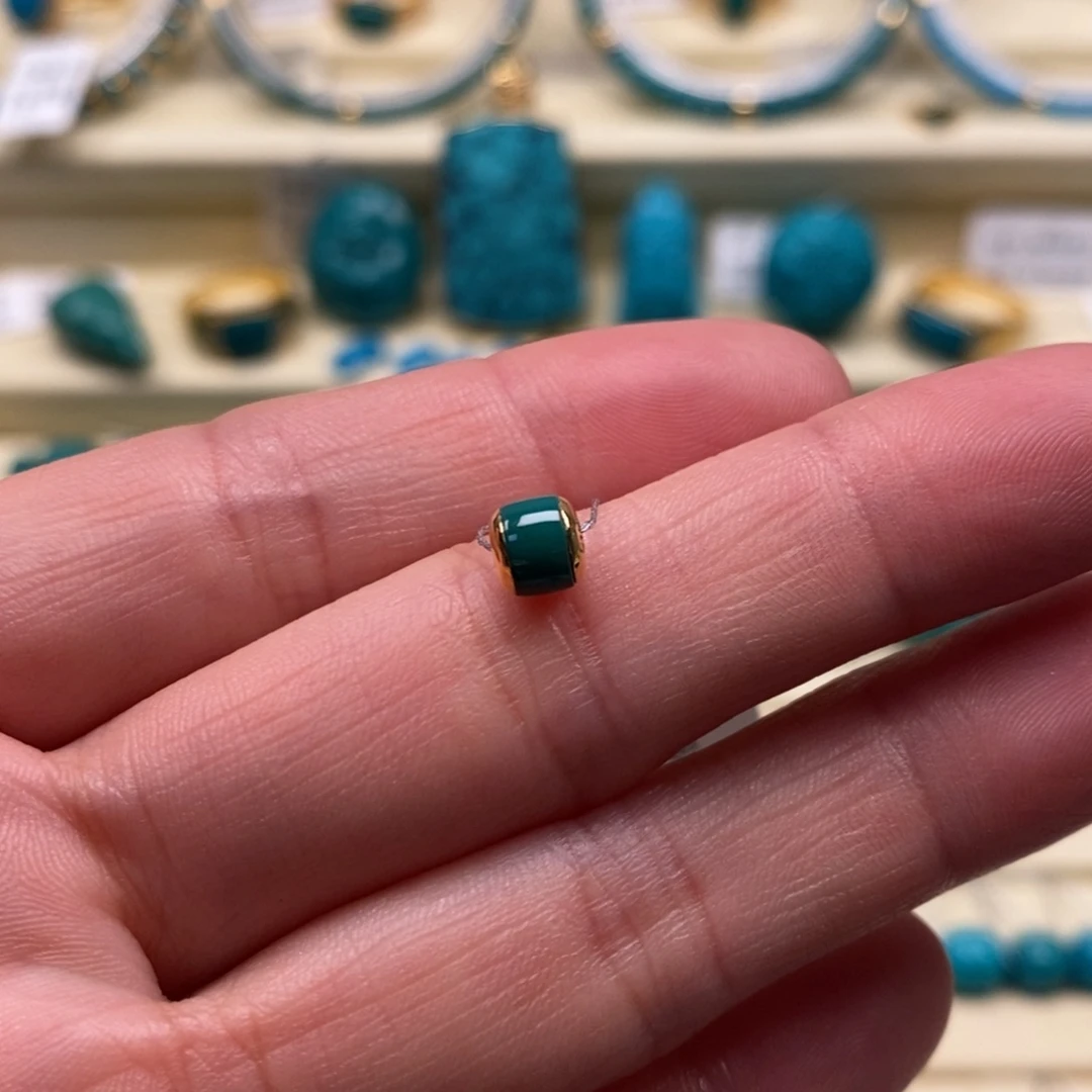 绿松石18K金镶嵌珠宝奇石直径5.1×4.8汉堡珠