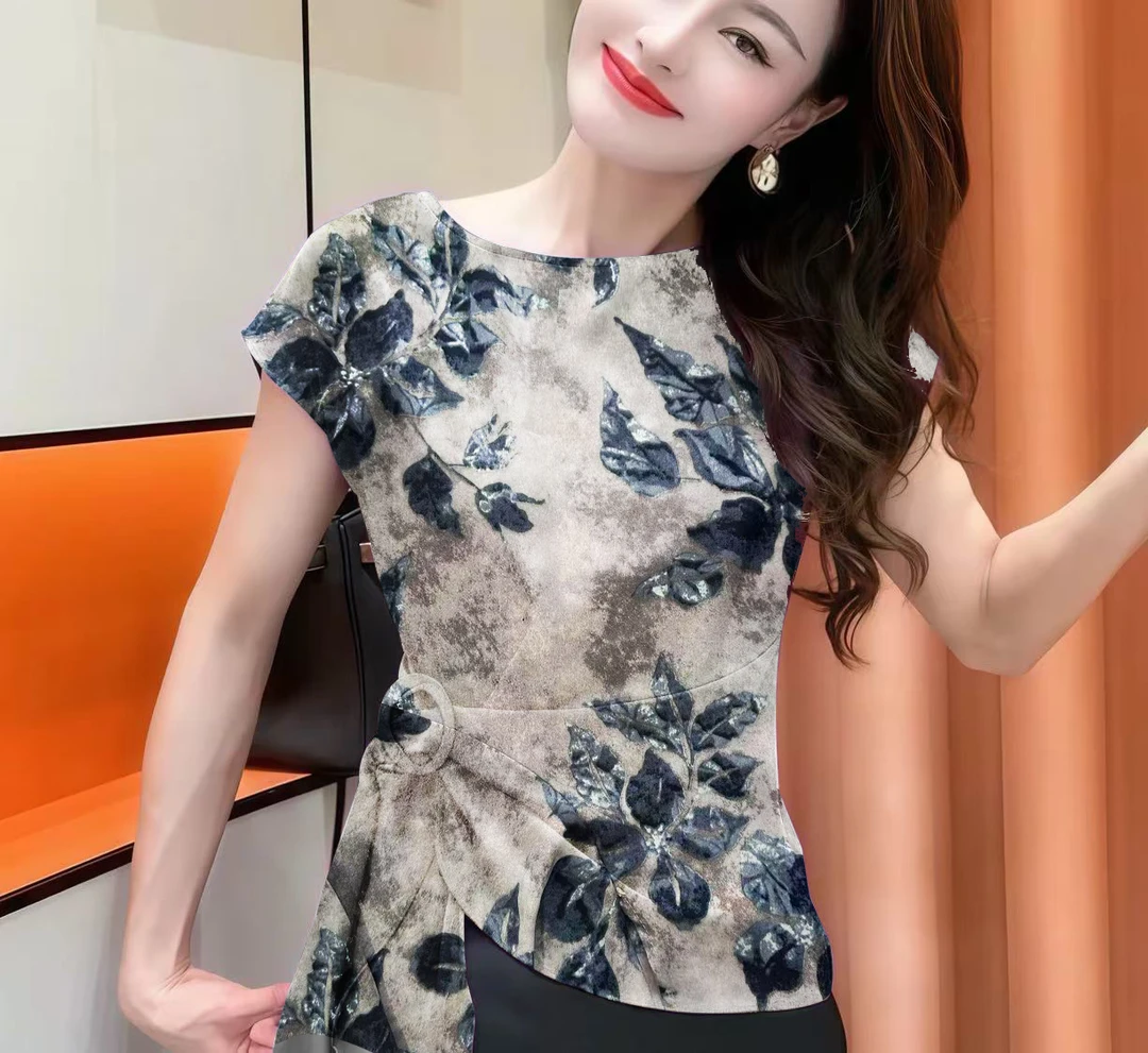 法式别致不规则系带收腰斜向条纹T恤女2025夏季新款时尚修身短袖