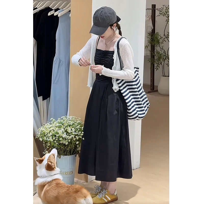 【现货】夏季一整套女装2025年新款防晒针织开衫吊带连衣裙两件套