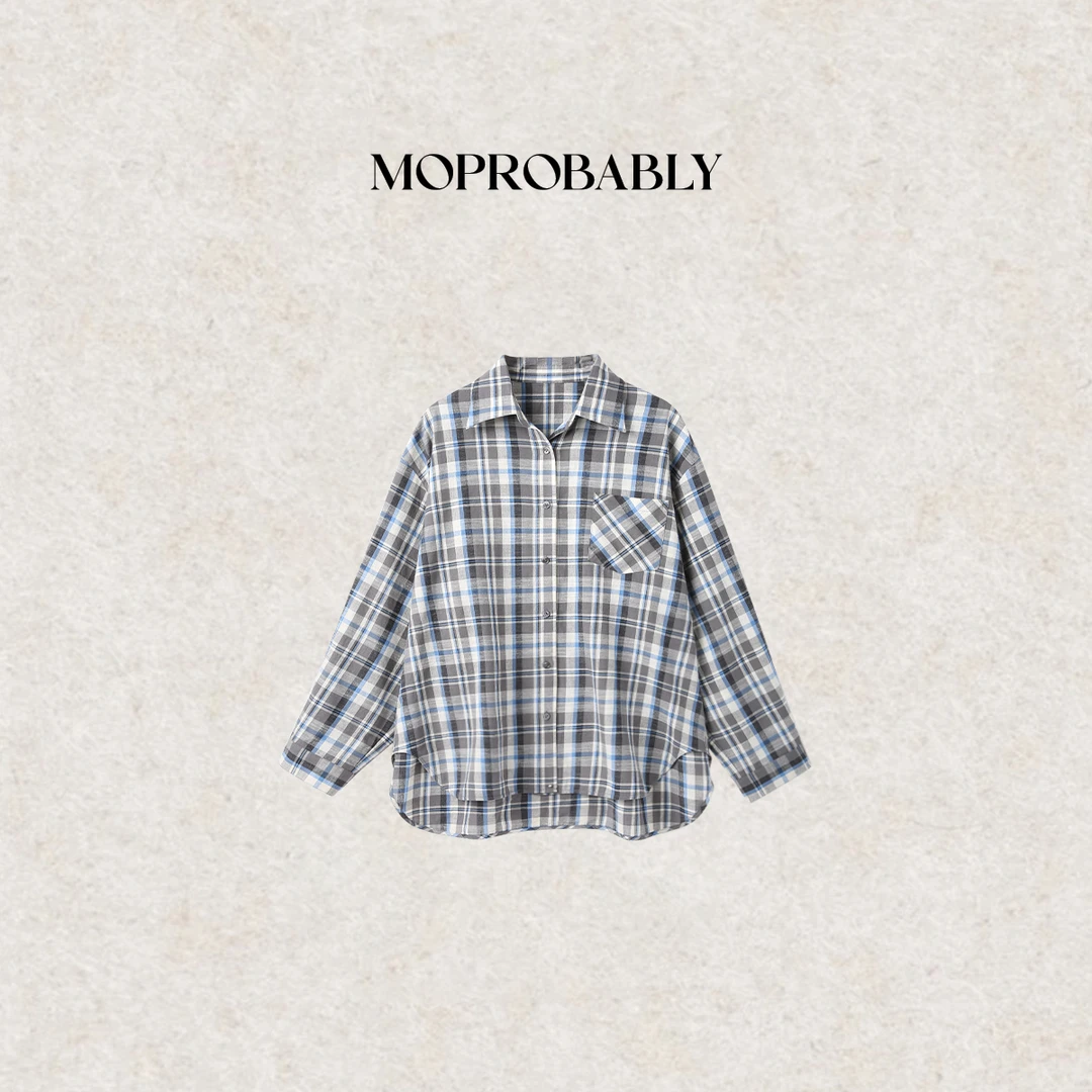 Moprobably李予诺「彩春衬衫」“100%棉”慵懒风复古格纹衬衫L5155017
