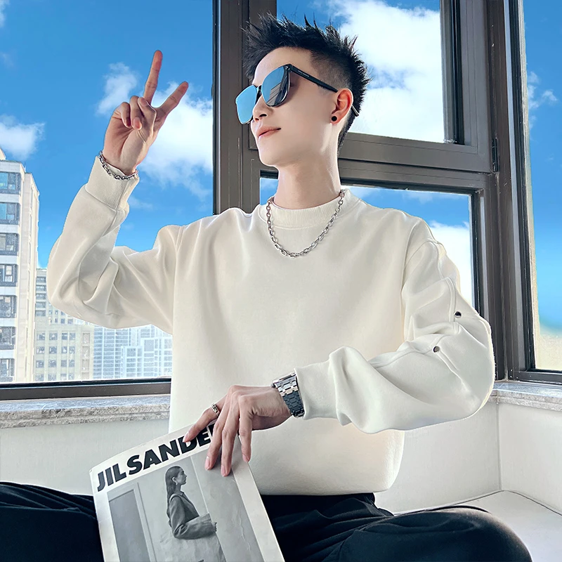 新款青少年休闲纯色保暖长袖棉质直筒型男装春秋季潮流套头卫衣