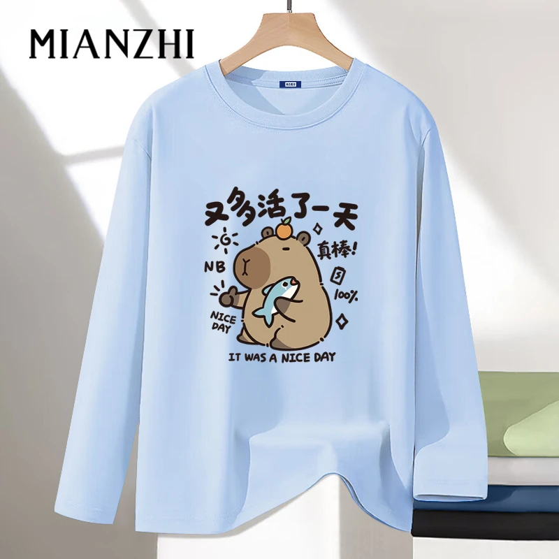 卡皮巴拉创意男士长袖打底衫t恤男款上衣2025秋冬青少年长袖t恤男