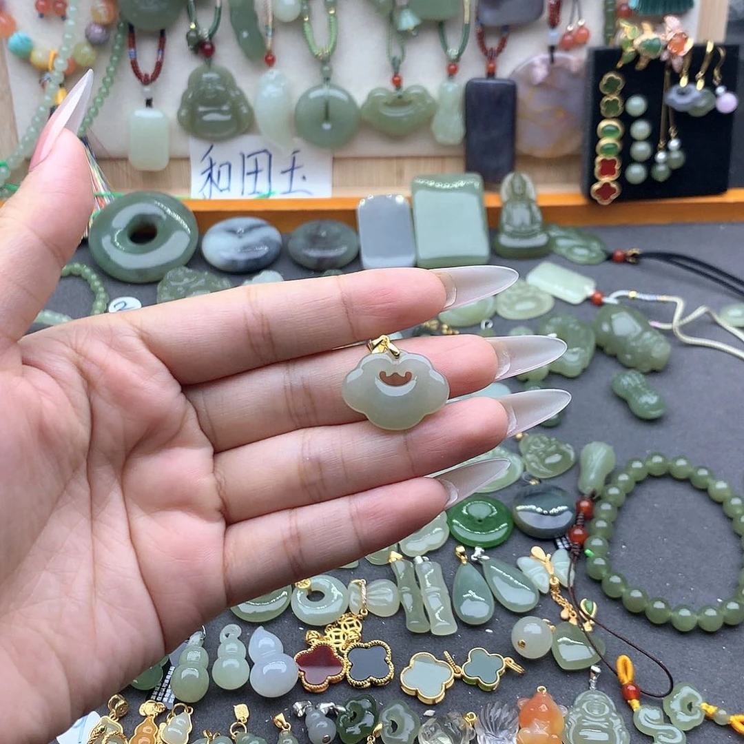 和田玉银S925镶嵌吊坠(不含链)