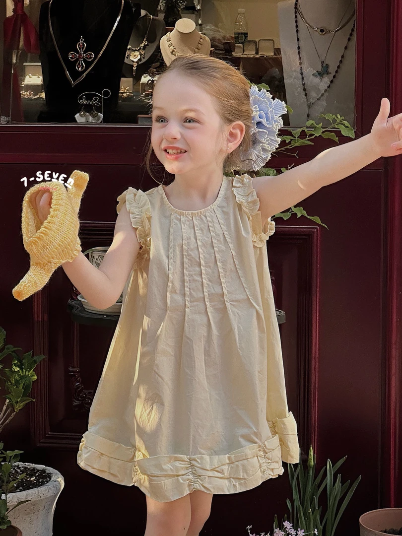 7-seven·25 夏款上新黄色棉布连衣裙公主洋气夏季薄款无袖甜美