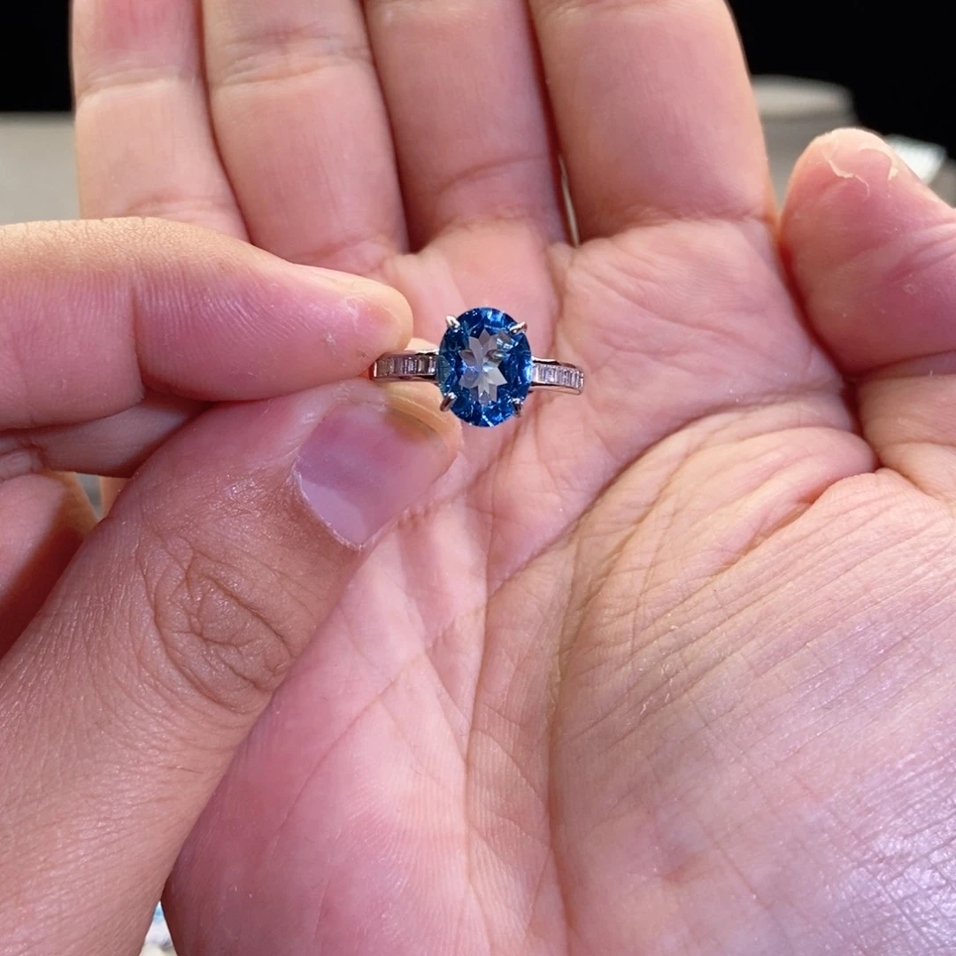 托帕石戒指银S925镶嵌兴*