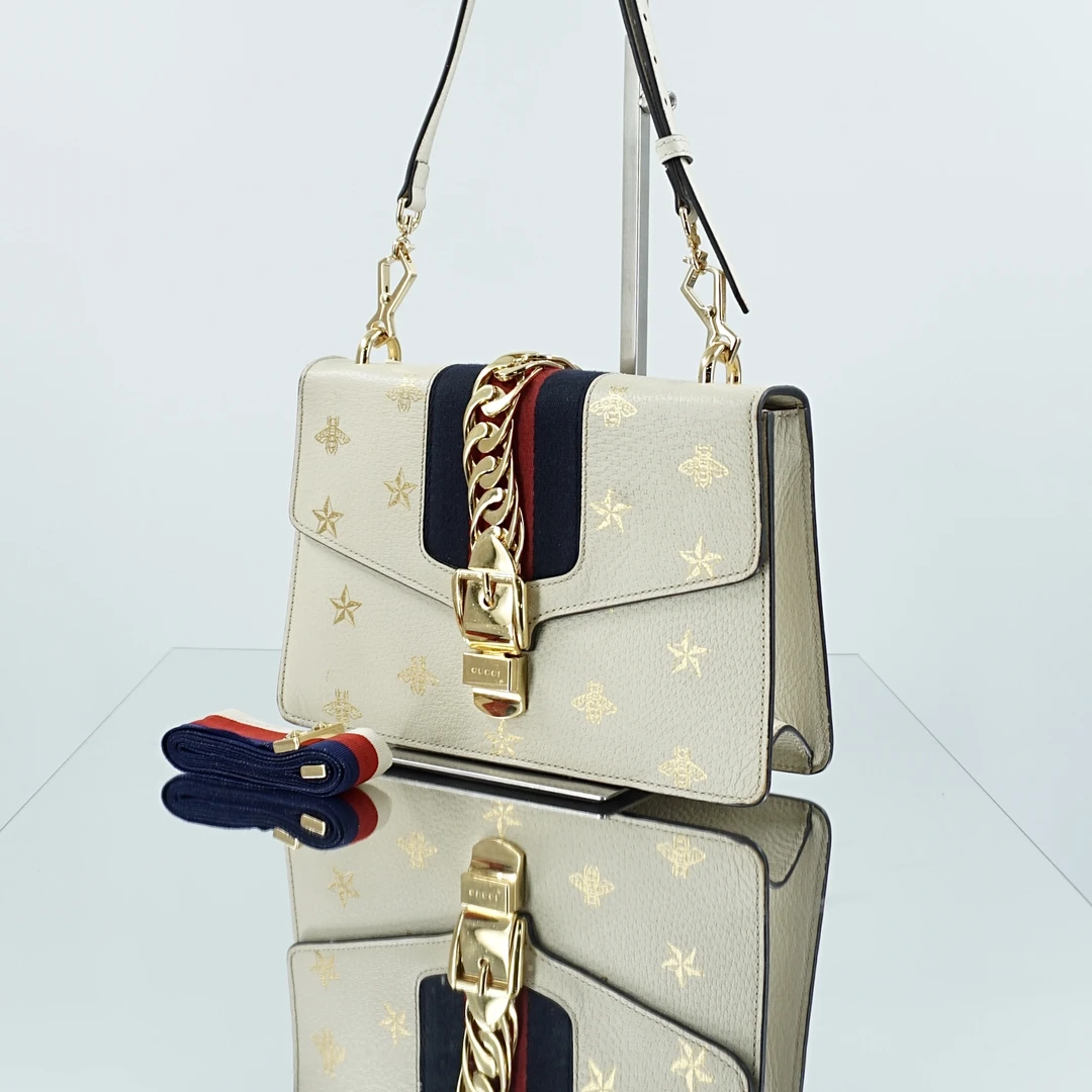 95新 GUCCI/古驰 塞尔维亚白色中号单肩斜挎包K89948