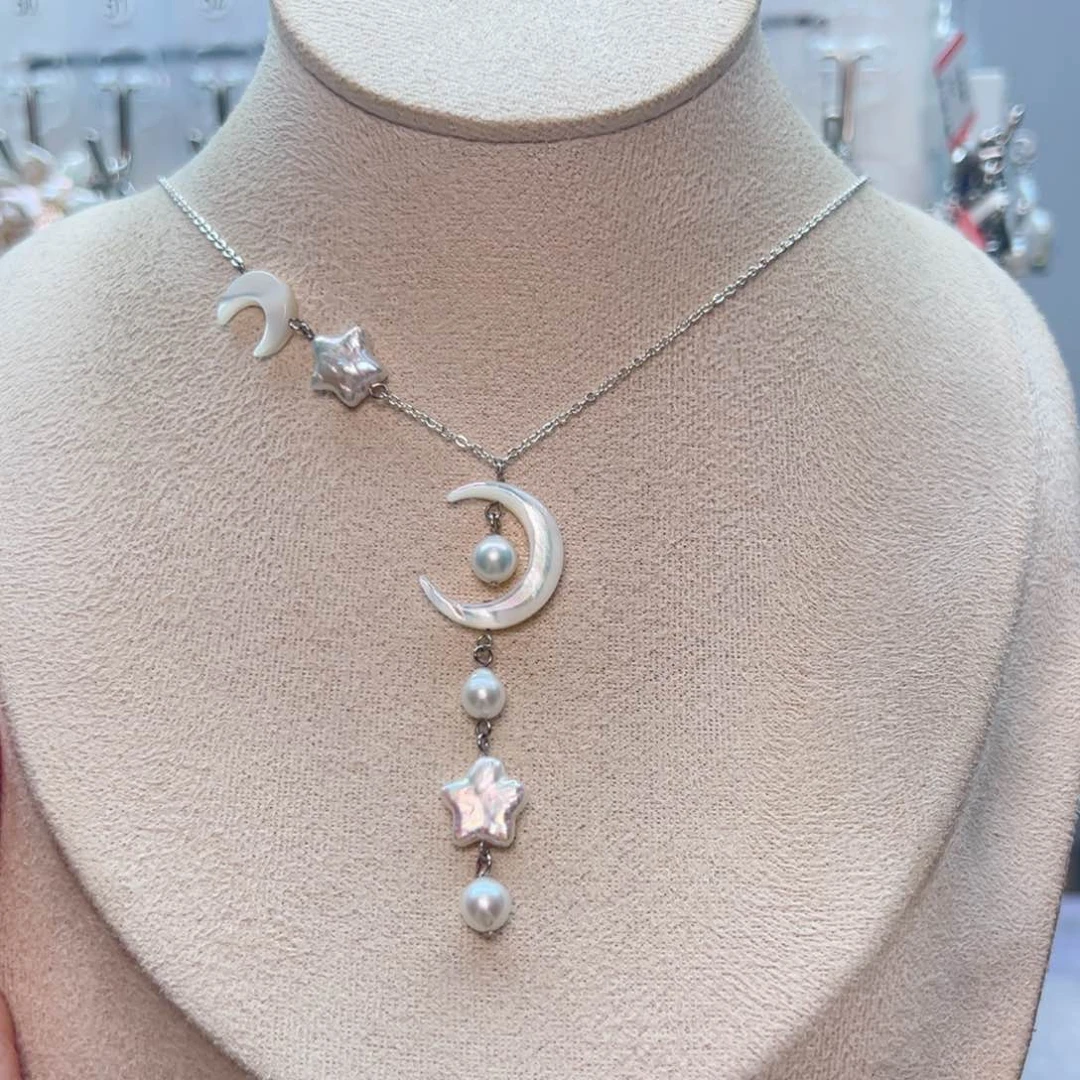 淡水珍珠颈饰银S925镶嵌星月款