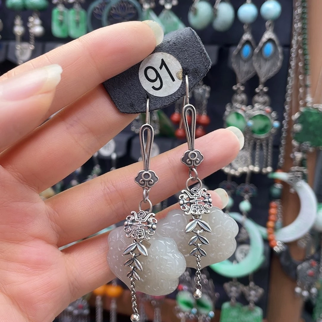 和田玉银S925镶嵌耳饰沙*632ghhgg