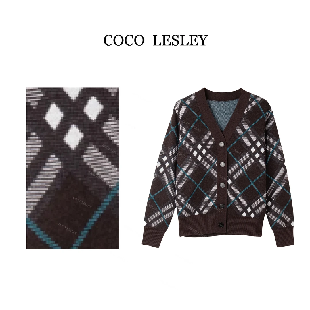 Lena单排扣菱形设计感百搭针织开衫KS099