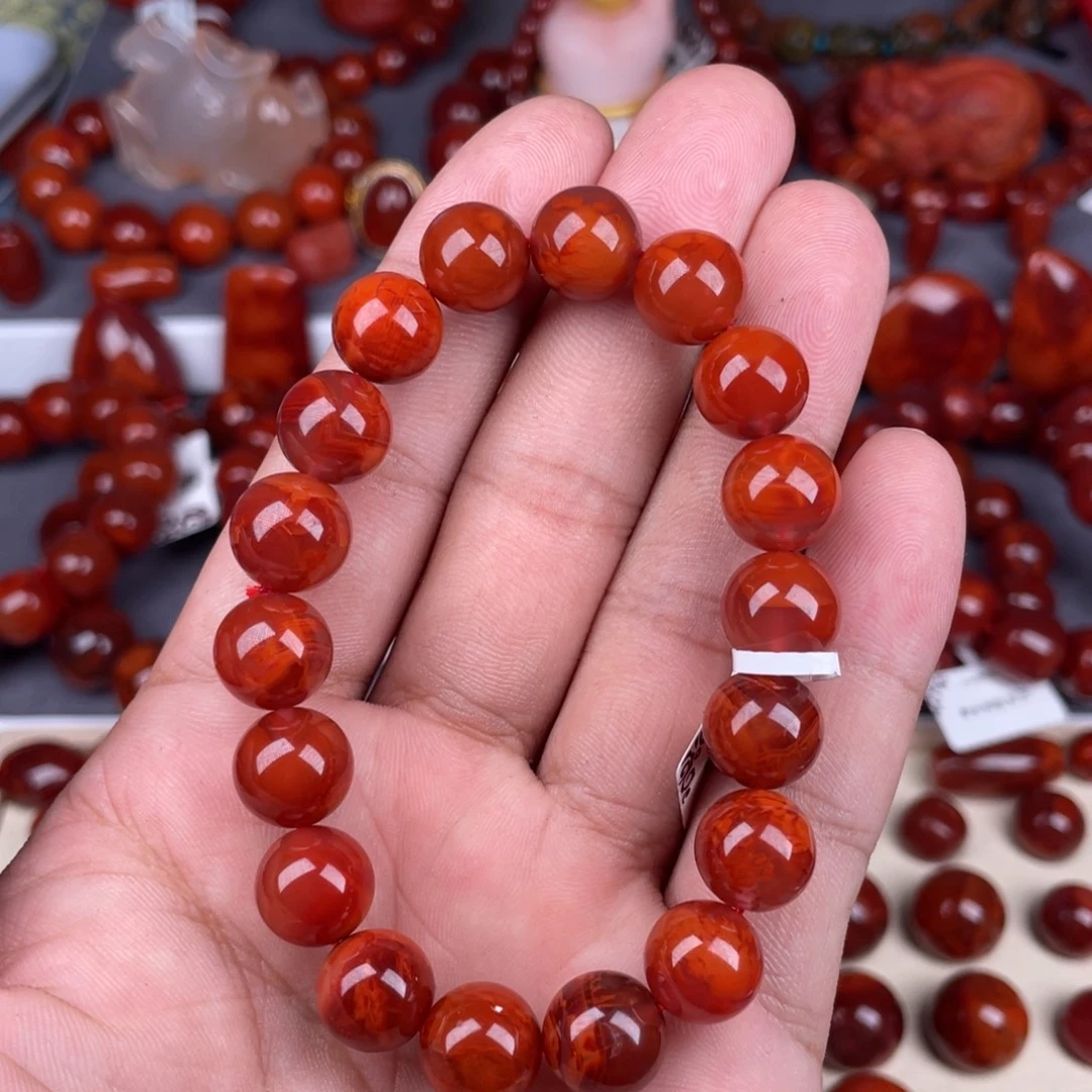 南红玛瑙未镶嵌瓦西圆珠手串11mm