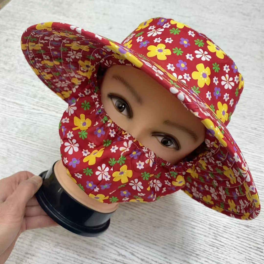 防晒遮阳帽口罩一体夏季透气新款遮脸户外防尘紫外线采茶遮阳帽子