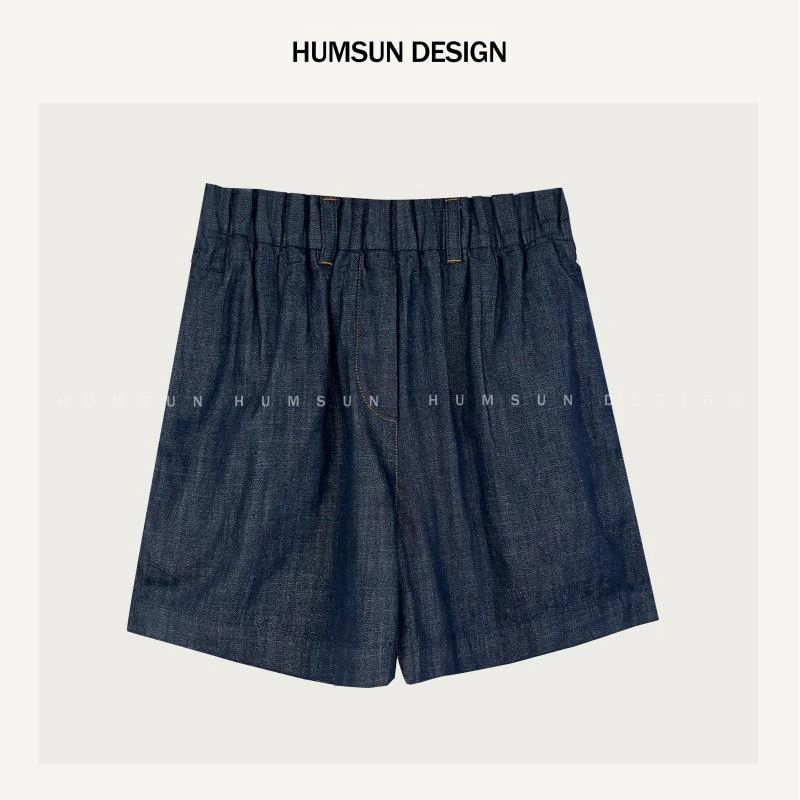 HUMSUN/禾木笙「韵风夏至」45*R柔垂植物染花苞廓形牛仔短裤 5A693