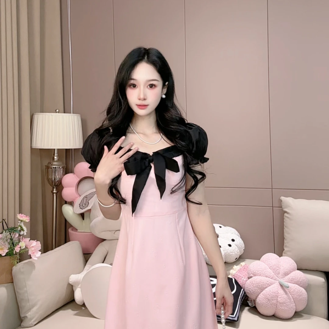 【粉色甜心】女装收腰设计款连衣裙春夏气质显瘦气质甜美长裙