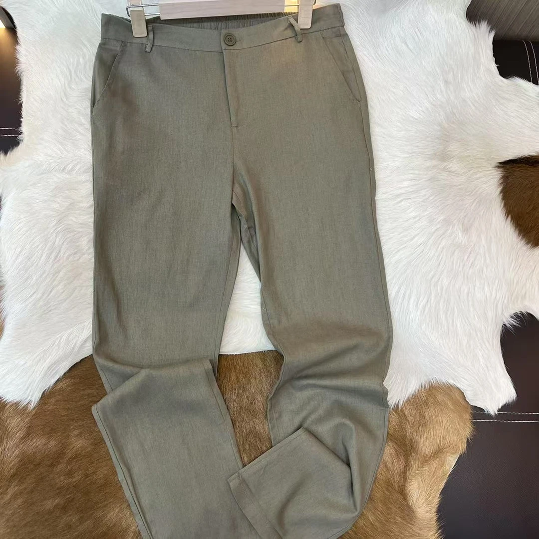 美单 软垂体感好 男士松紧腰亚麻休闲长裤