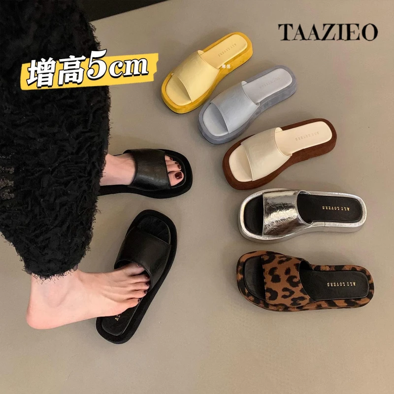 TAAZIEO厚底增高黑色凉拖鞋女夏外穿2025新款高级感不累脚沙滩一