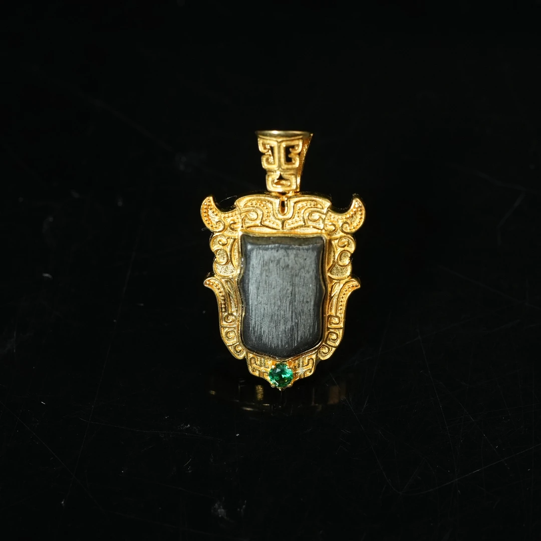 明早期天铁吊坠（银鎏金后镶嵌）【古珠精选】AAXXY2501143003