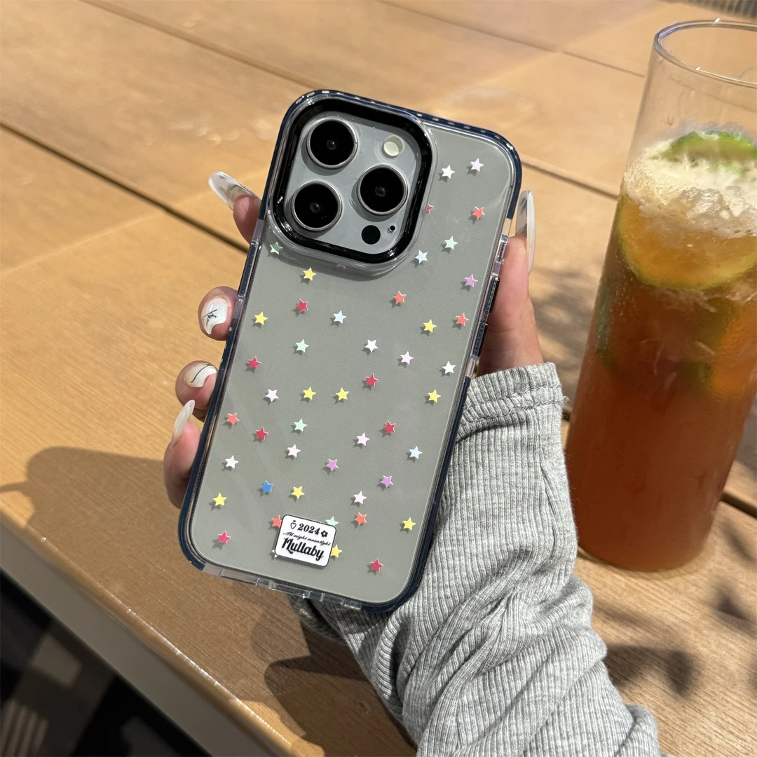 ins日韩原创彩色星星适用苹果16Pro防摔15promax简约14Pro原创13