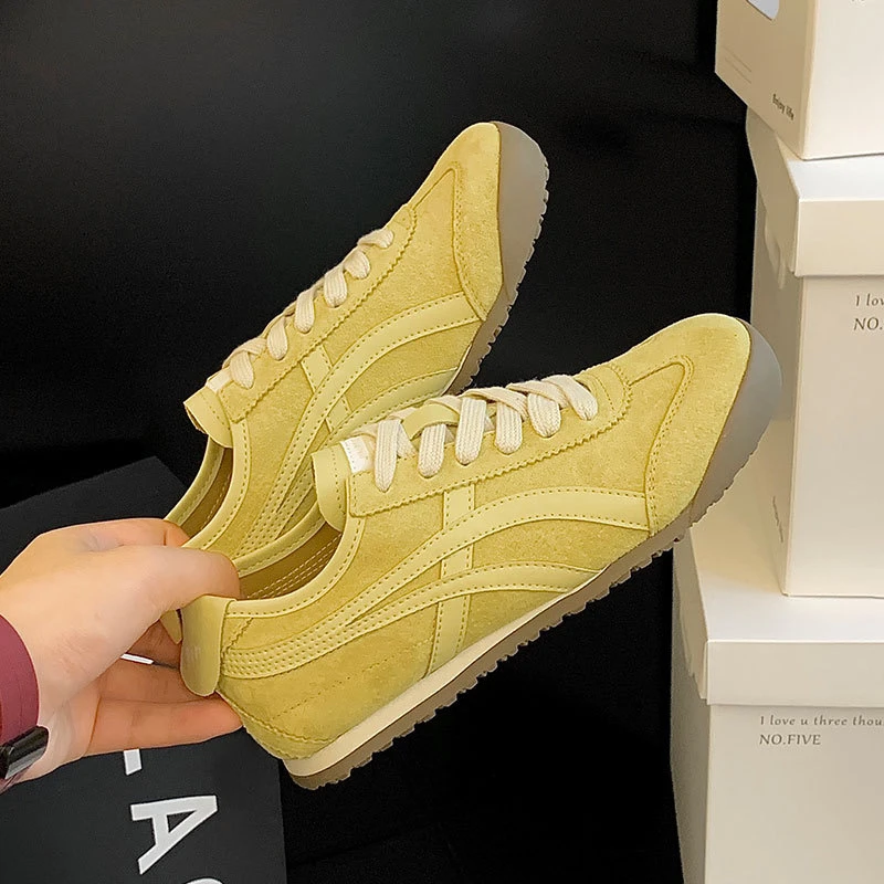 头层真皮德训鞋软底黄色美式复古百搭银色德训鞋女新款运动休闲鞋