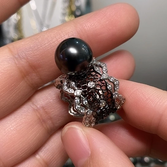 海水珍珠戒指银S925镶嵌11.8