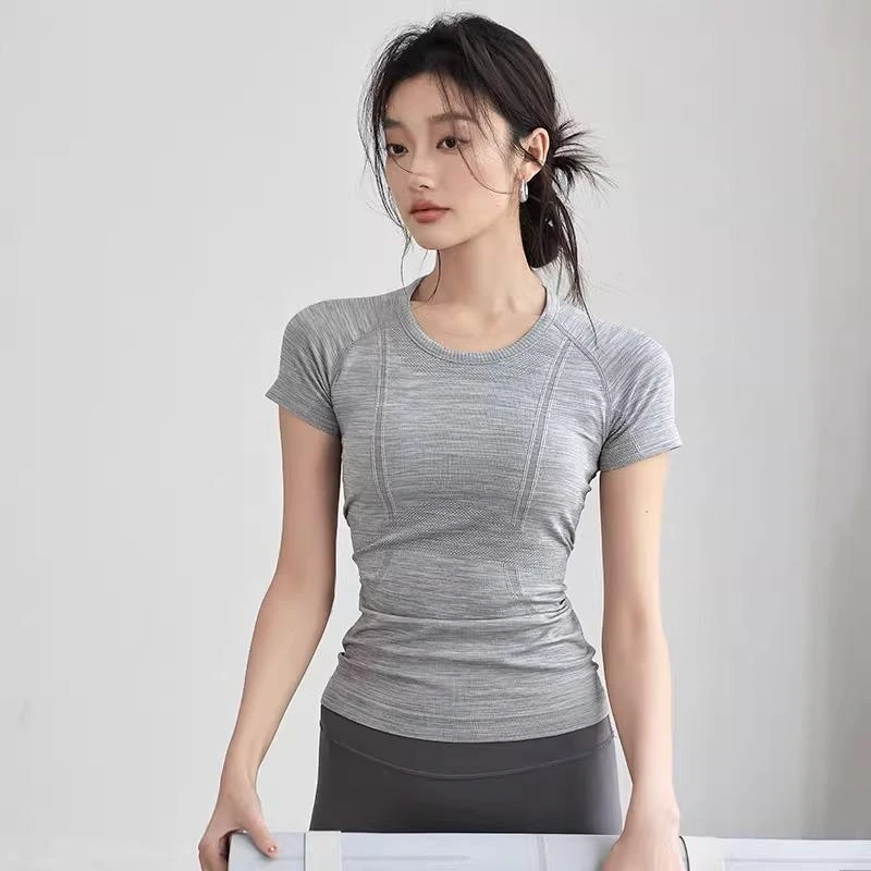 新款夏健身短袖收腰显瘦瑜伽上衣女高弹百搭户外跑步训练运动t恤