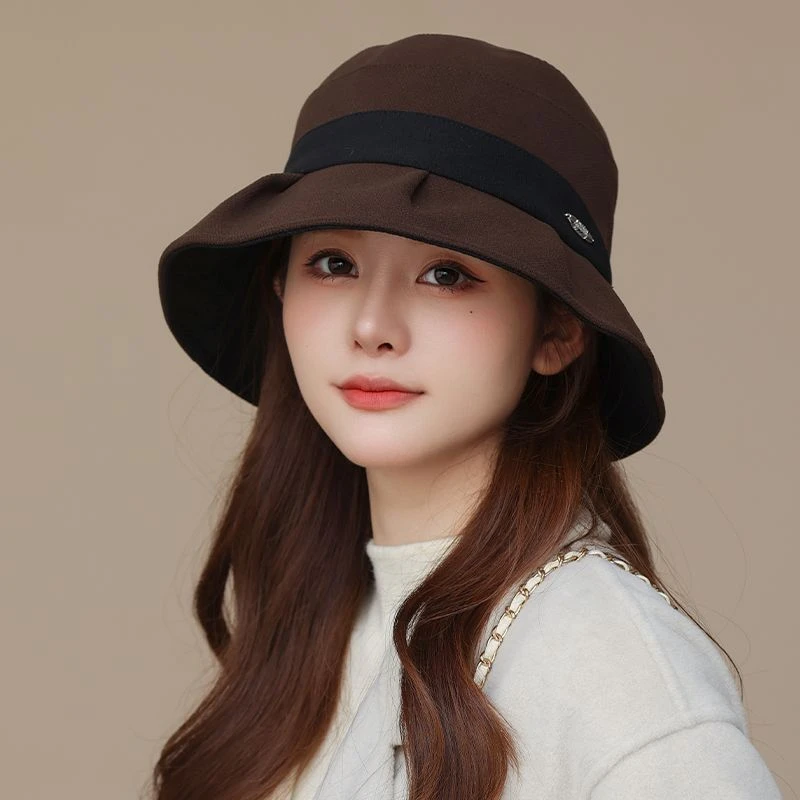 新品渔夫帽女秋冬加厚加大头围显脸小盆帽大帽檐韩系百搭时尚