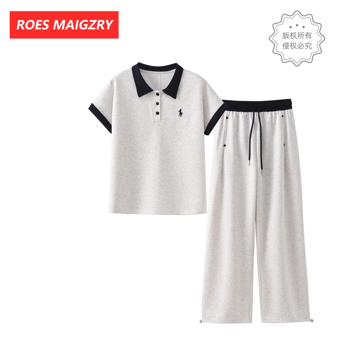 ROES MAIGZRY2025夏季新款爆款骑马射箭POLO领系扣长裤休闲套装