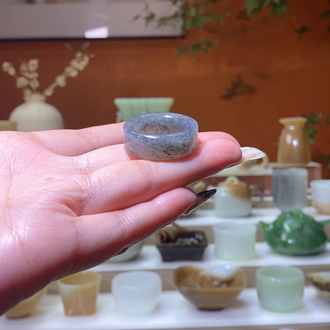 未镶嵌和田玉挂件点墨青花戒指20mm