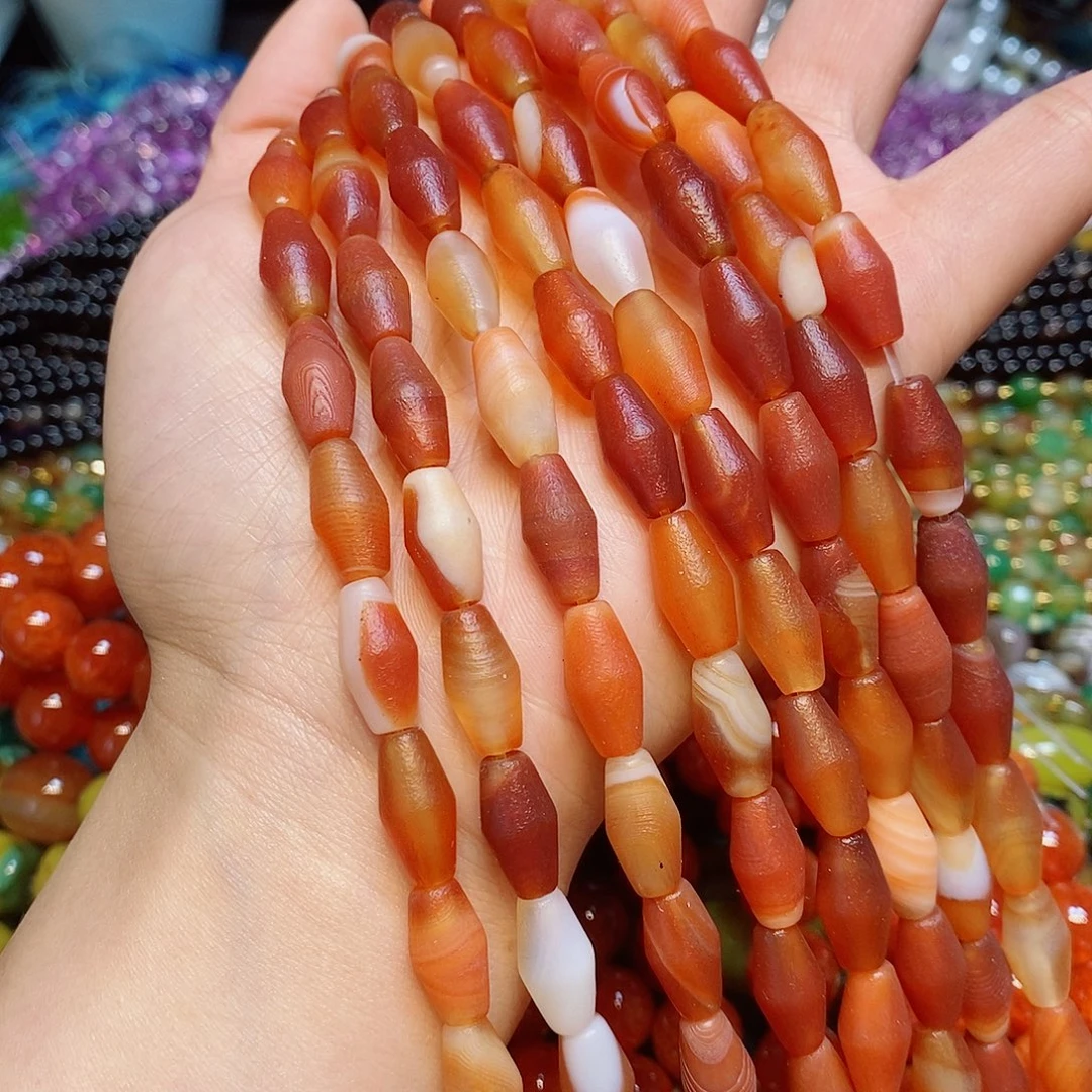 玛瑙/玉髓散珠8✖️16mm橘皮玛瑙腰珠一条
