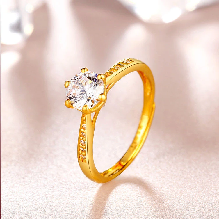 合金戒指 79号可调节开口情侣时尚六爪钻戒女甜美风首饰轻奢指环