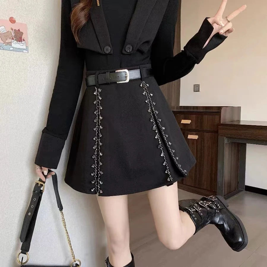 橙子大大【罗马画报】重工缝钻美拉德加厚显瘦半身裙 15553