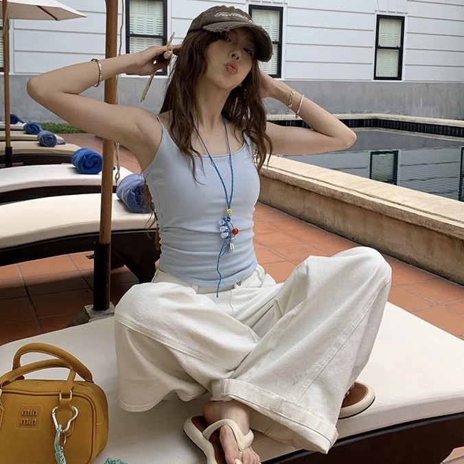 百搭显瘦不掉色甜美细吊带小吊带背心百搭少女打底带胸垫