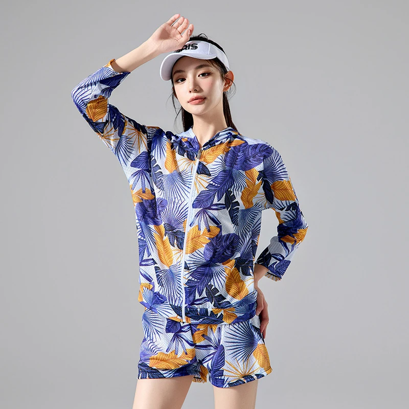 泳衣女2025新款长袖外衫海边度假微胖MM遮肚显瘦泡温泉分体三件套