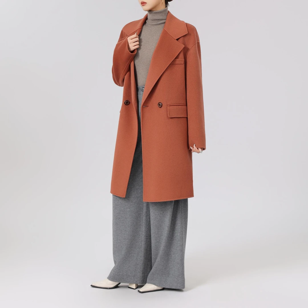 AMASS/阿玛施新款气质雅丹风复古保暖长款翻领毛呢大衣5400858