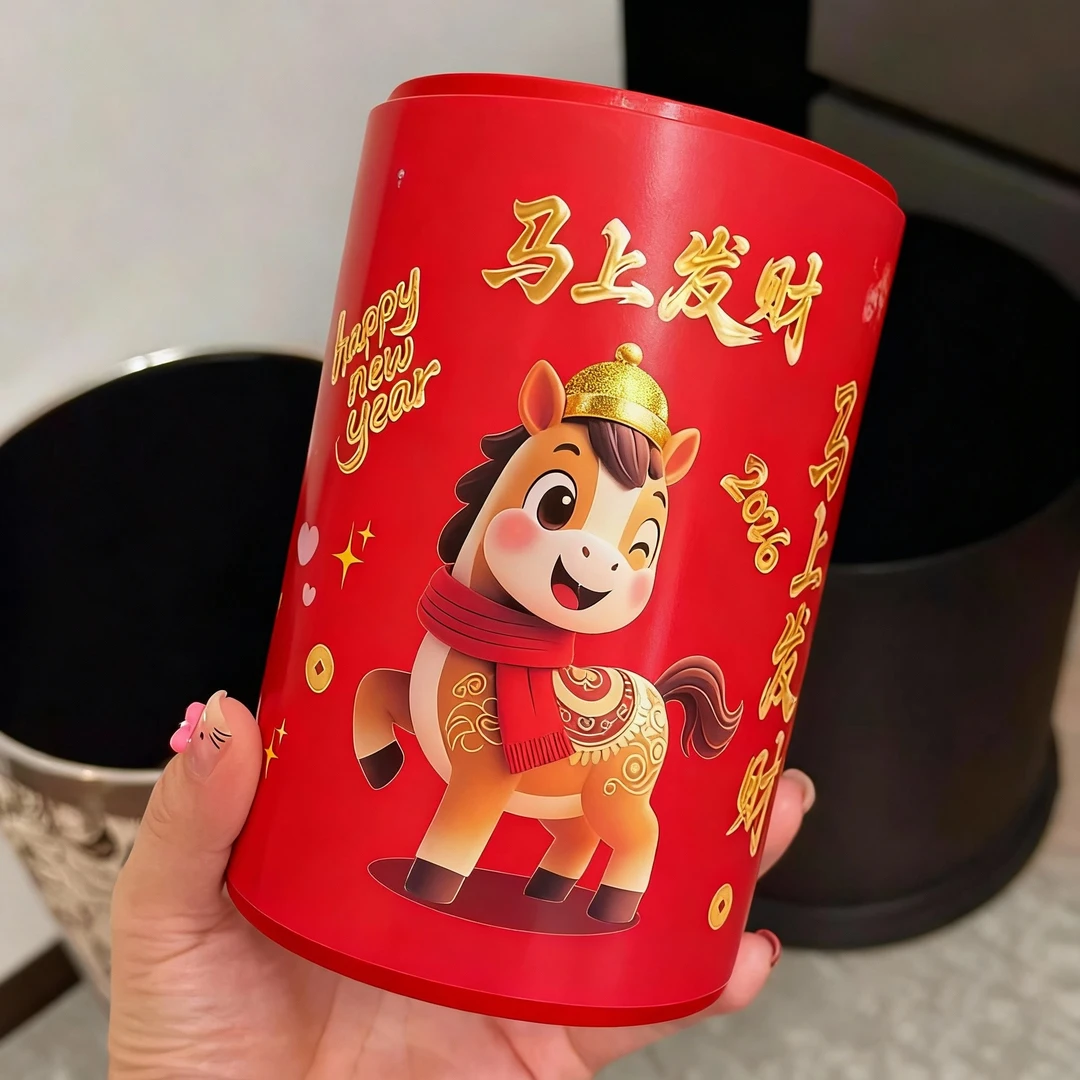 马年新款幸运红免撕垃圾袋抽绳手提特厚家用家庭垃圾袋免撕抽绳式