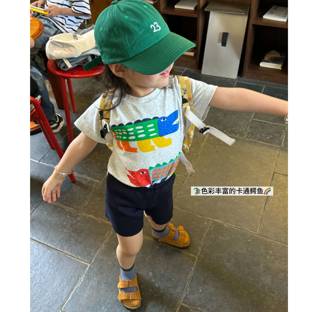 【现货】壹妈童装印花圆领短袖T恤2025年儿童卡通上衣短裤女童套装