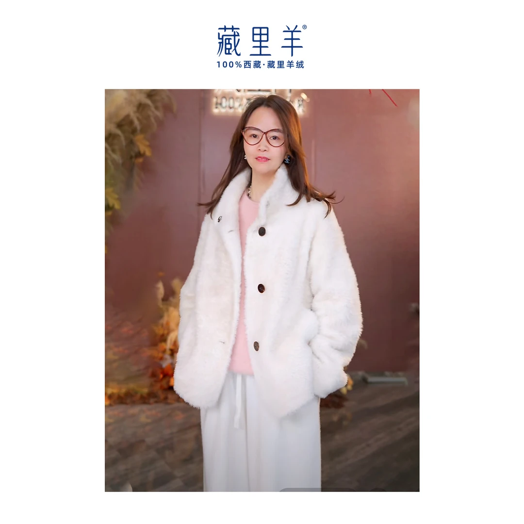 藏里羊 进口拉贡奢极简雅皮毛一体大衣外套皮草WG1750