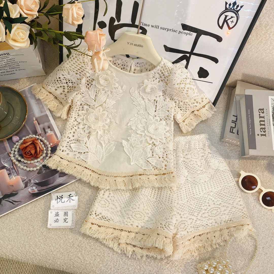 T2套装夏装2025新款洋气女宝宝夏季女童甜精致重工刺绣套装8487