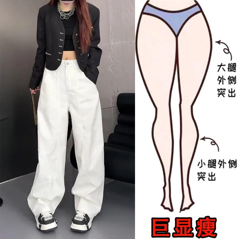 秋季新款美式复古设计百搭阔腿牛仔裤女高腰宽松显瘦老爹堆堆裤