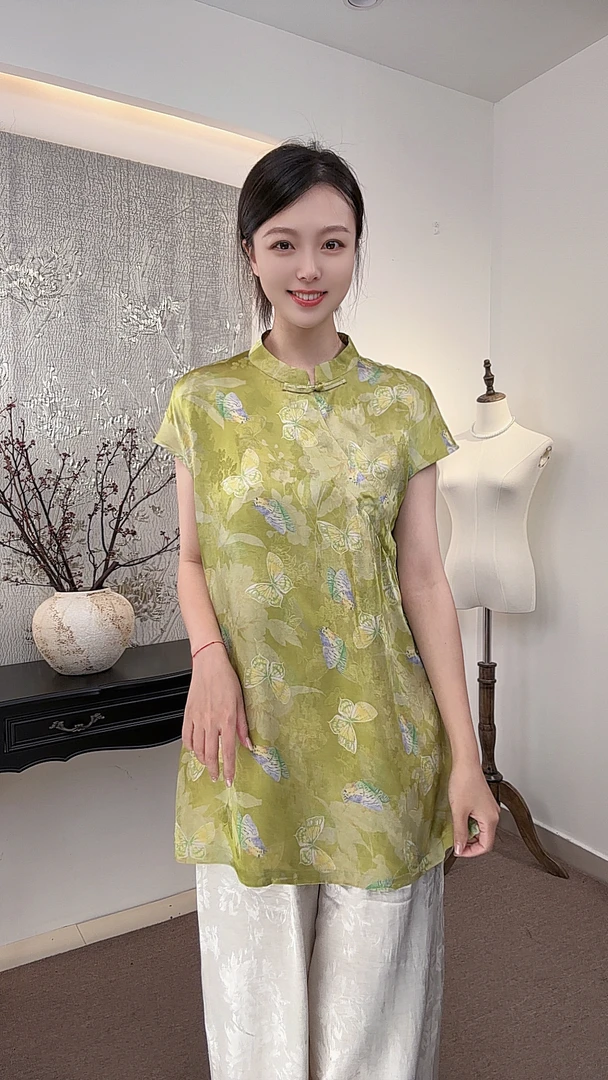 【绿蝶-小飞袖】夏季女款超好看绿色独特漂亮上衣新中式国风