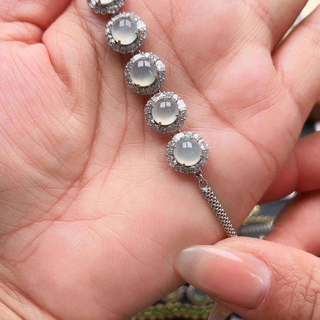 翡翠银S925镶嵌戒指缅甸天然A货翡翠手链