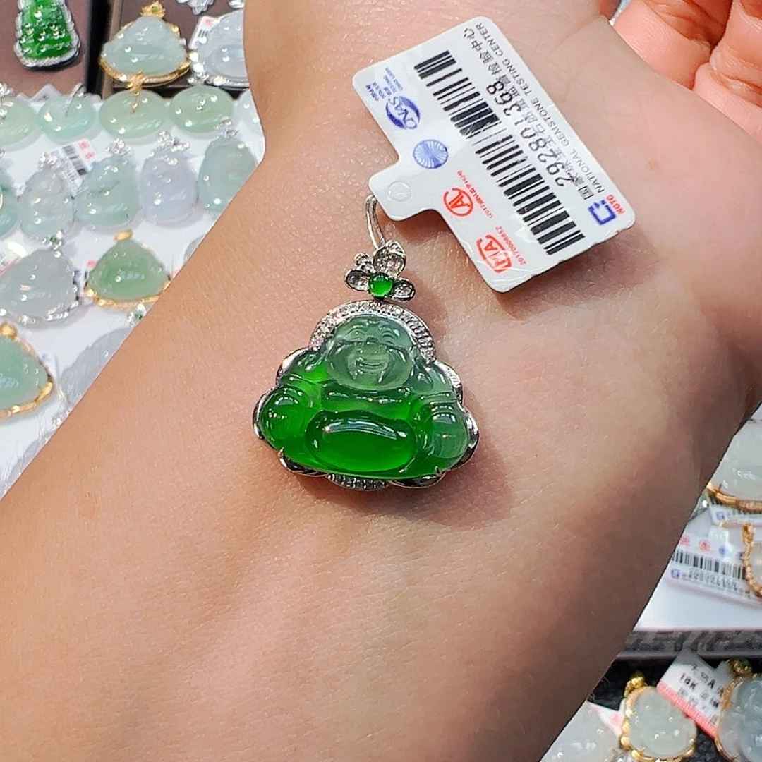 吊坠(不含链)18K金镶嵌翡翠佛公