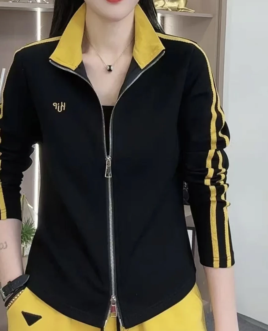 老高推荐，2508拼色领子两条杠宽松外套