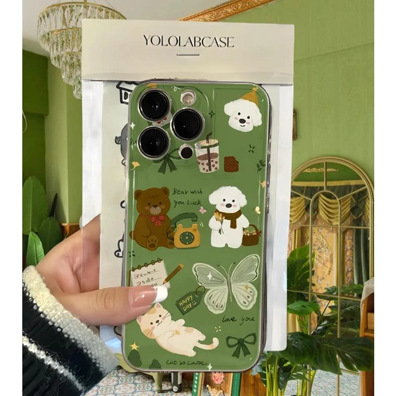 奥菲顿春日绿色小狗适用iPhone16苹果手机壳华为vivo小米15oppo套