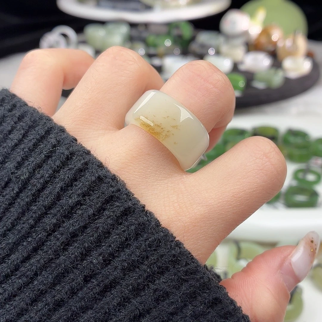 和田玉未镶嵌戒指S137一口糖圆切18.2