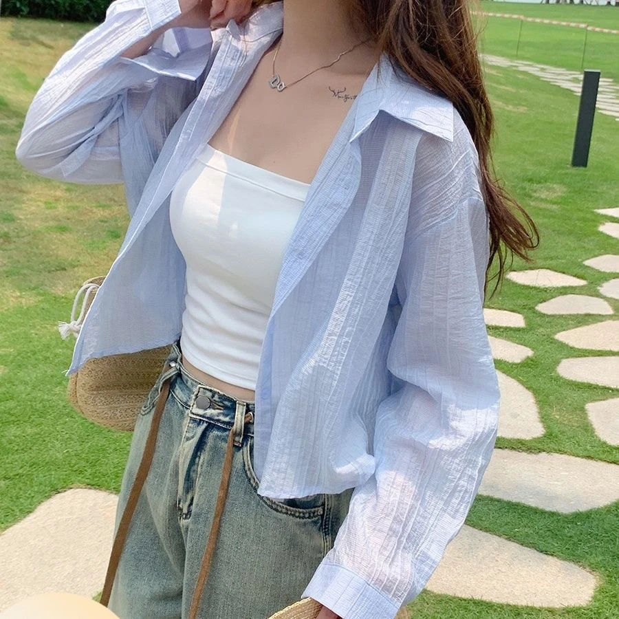 【运费补贴】防晒衬衫女设计感小个子短款长袖外套夏季宽松百搭开衫
